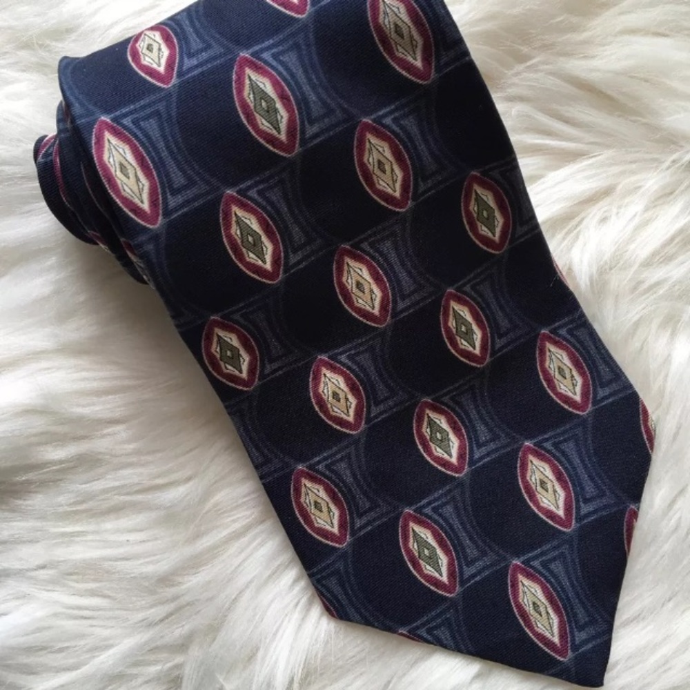 Henry Grethel Men’s Silk Tie Blue Geometric